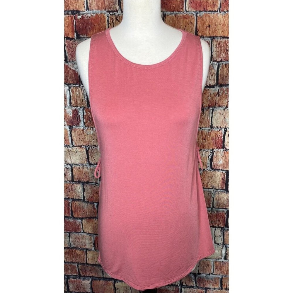 Fabletics Kaya Tank Top Sleeveless Pink Terracotta Ruched Side Tie Women's Small